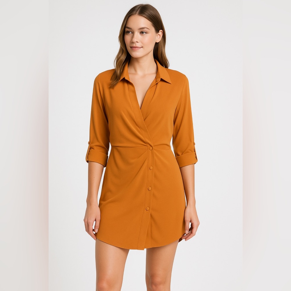 231 Strut & Bolt Mustard Draped Back Button Front Tunic Dress NWT Size Small